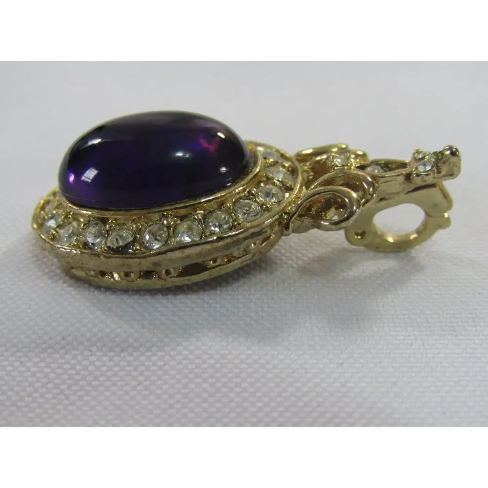 VTG Pendant Amethyst‎ Purple Rhinestone Gold Tone 1.5